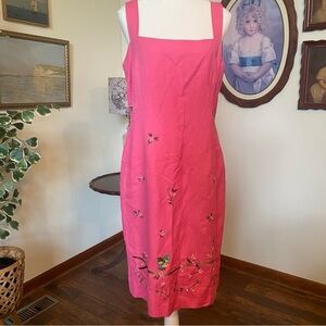Donna Morgan • Pink Floral & Bird Embroidered Linen Blend Sleeveless Dress Sz 14